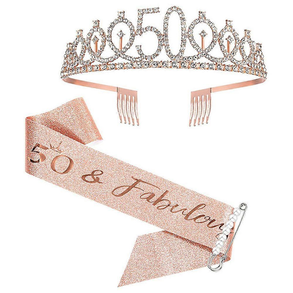 Naisten 50. Syntymäpäiväsash ja Tiara, Kimaltava Kruunu, Juhlatarvikkeet, Valokuvausrekvisiitta