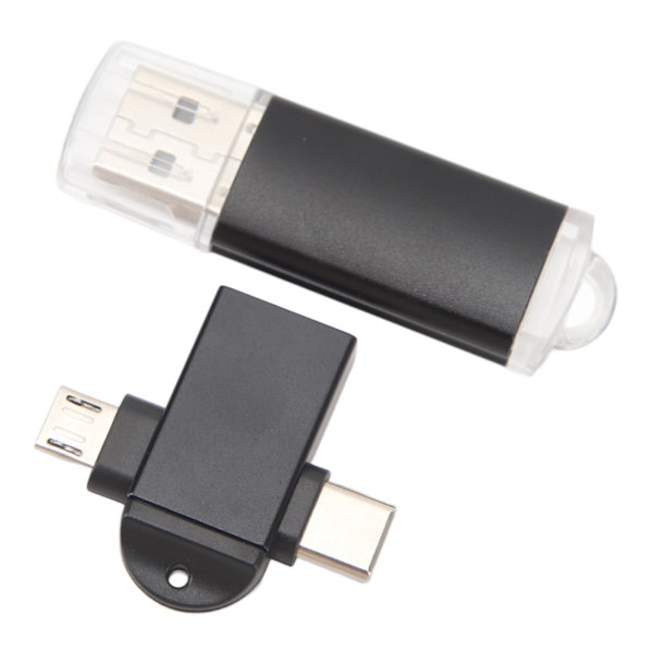 USB-minnepinne Kompakt Bärbar USB-flashminne med USB till Typ C och Micro USB-adapter för Windows 98 för OS X 9 Svart 128 GB