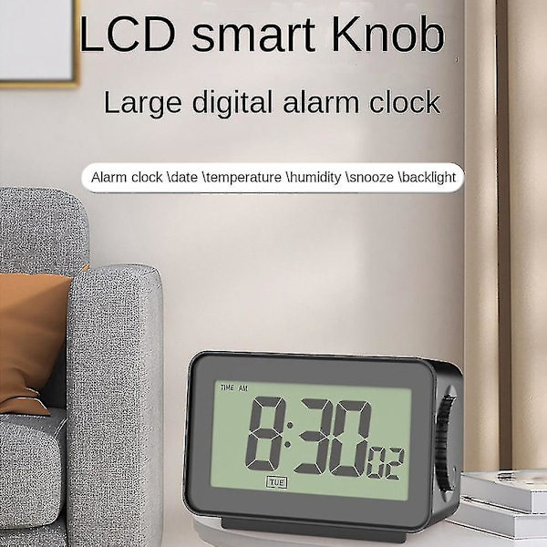 Digitalt vækkeur, LCD-ur til soveværelse, elektronisk bordur med temperaturvisning, seng