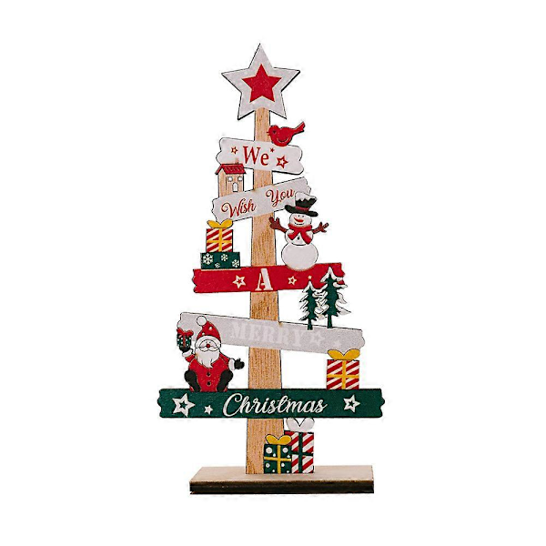Julgran Tomte Elf Träskylt Ornament Julfest Hem Skrivbordsdekoration