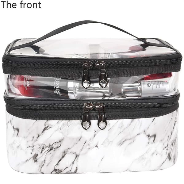 Makeup Tasker Dobbelt Lag Rejse Kosmetik Tasker Makeup Organizer Toilet Tasker (Hvid marmor)