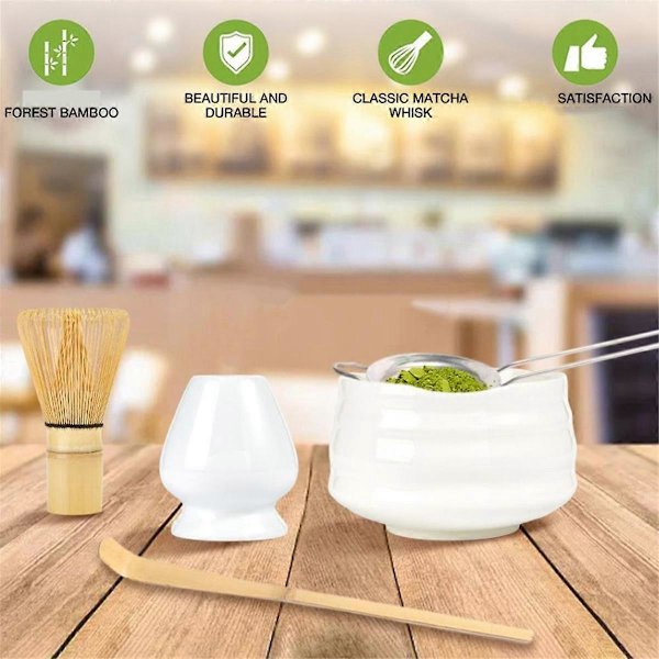 5-delad Handgjord Matcha-tesats med Stativ, Skål, Visp, Skop, Visphållare