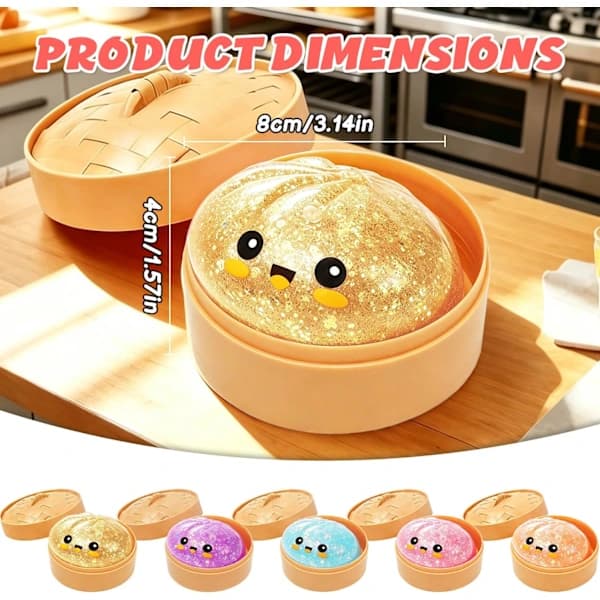 Glitter Dumpling, Glitter Dumpling Squishy med eske, Dumpling sensorisk klemmeleke for stresslindring pink