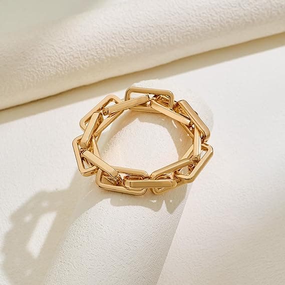 Dame chunky kjede armbånd – Justerbar elastisk stil – Solid og dristig statement-smykke – Gull / Sølv tone