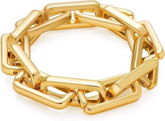 Dame chunky kjede armbånd – Justerbar elastisk stil – Solid og dristig statement-smykke – Gull / Sølv tone