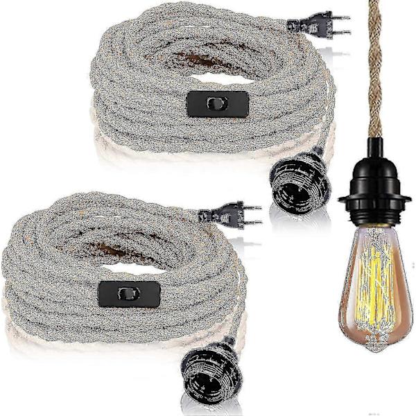 2-pack Hänglampor med Strömbrytare, Hamparep med 4,5 m Kabel, E27-sockel för Hall, Kök, Matbord, Bar (utan Glödlampa)