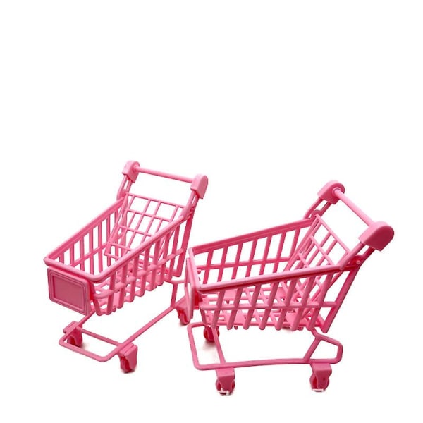 Mini Indkøbsvogn Trolley Hjemmekontor Affaldsopsamler (1 stk., Pink)