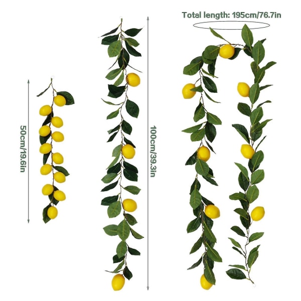 50-195cm Tekoinen sitruunagarland Kevät Kesä Hedelmä Garland Hääpöydän sisustukseen