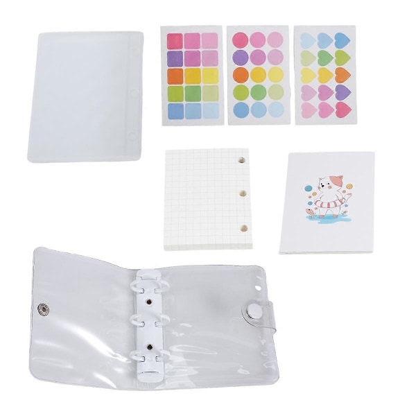 Mini Binderlommer, 3-Huls Genopfyldningsbar Notesbog Tilbehørssæt, Transparent PVC Løsblad Notesbog