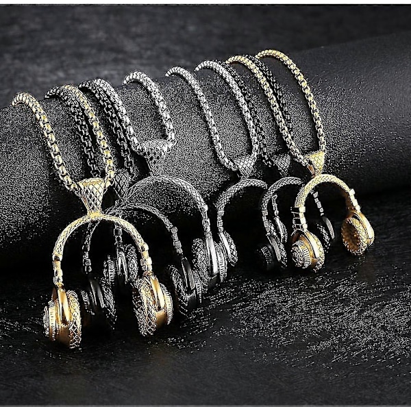 Snabb Frakt Hip Hop Musikälskare DJ Hörlurar Hänge Halsband i Rostfritt Stål för Män Kvinnor Tonåringar med Boxkedja Färg Svart Silver Guld