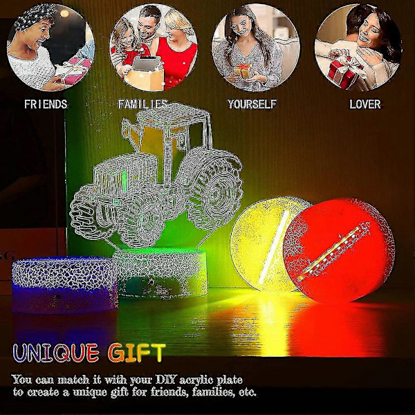 2-pakke 3D natt LED-lys lampebase + fjernkontroll + USB-kabel, 16 farger lysshow displaystativ for akryl svart
