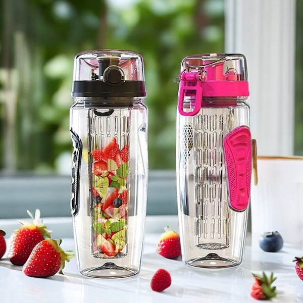 Hedelmällä maustettu vesipullo 32 oz Kestävä, suuri - BPA-vapaa Tritan, kääntökansi, vuodotön muotoilu - Urheilu, leirintä