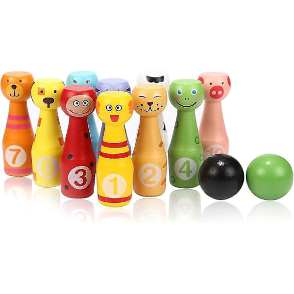 Puinen Keilapeli Skittle-Lelut 10 Eläinkeilalla 2 Palloa Opettavainen Leikkikalulahja Lapsille 2+ Vuotta Ja Ylöspäin