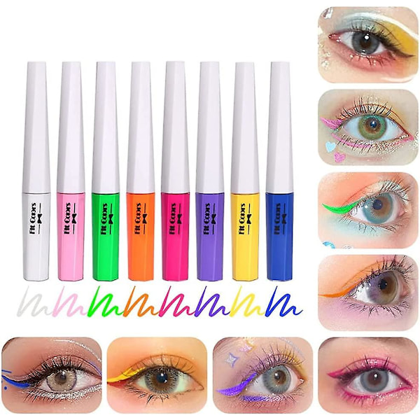 8 Färger Neon Eyeliner Set, Matt Flytande Eyeliner Lysande Neon Eyeliner UV Glow Eyeliner, Fluorescerande Ögon Ansikte Kroppsmålning Makeup