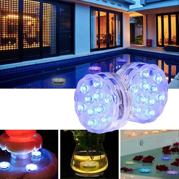 4 stk. Pool Dykke Lys med Fjernbetjening 10 LED Farverige Lysbelysning Under Vand Neddykkelig Akvarium Pool Dekoration