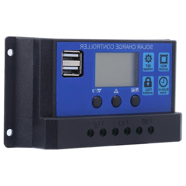 Solcellepanelregulator LCD-skjerm Batteriladingstyring Dobbel USB-utgang 12V/24V 20A YEMAA