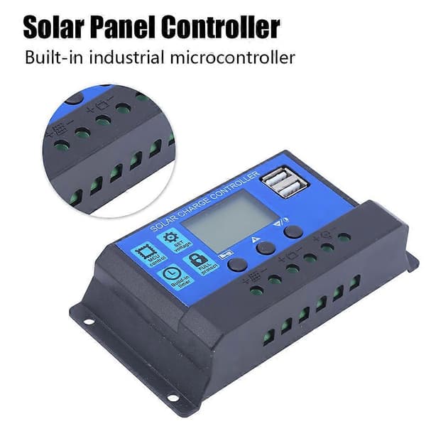 Solcellepanelregulator LCD-skjerm Batteriladingstyring Dobbel USB-utgang 12V/24V 20A YEMAA