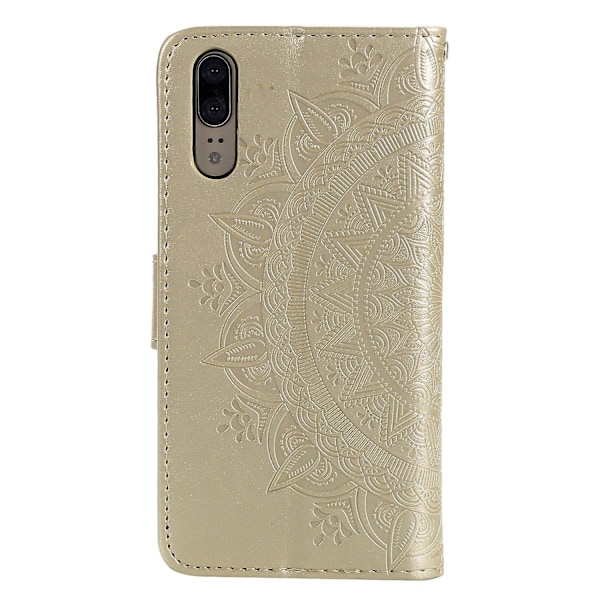 Imprint Mandala Stativ Plånboks Läder Mobiltelefonfodral för Huawei P20