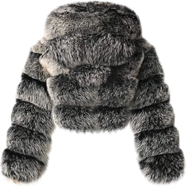 Faux pelsjakke til kvinder med hætte, kort boblejakke i fleece, varm jakke i plusstørrelse til vinteren
