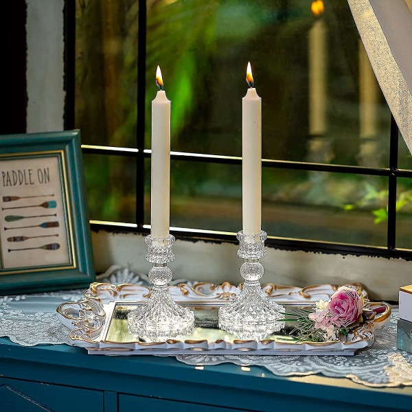 Kristallilasiset kynttilänjalat 2 set , koristeellinen kynttilänjalka kirkas lasi kartiomainen kynttilä