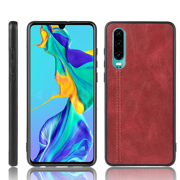 For Huawei P30 PU Lærbelagt PC + TPU Combo Mobiltelefondeksel