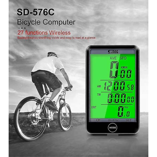 Sunding Sd-576c Cykel Lcd Bakgrundsbelysning Stoppur Cykel Hastighetsmätare Cykling Vägmätare Stoppur (svart)