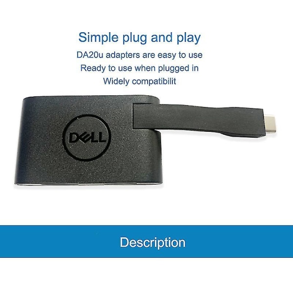 Dell Da20u Adapter-usb-c Hdmi/usb-a -sovitin ja liitä