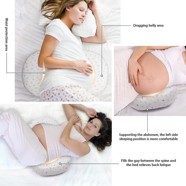 Graviditetspude, trappepude til gravide kvinder, med justerbare og aftagelige og vaskbare pudebetræk, støttepude til mave,