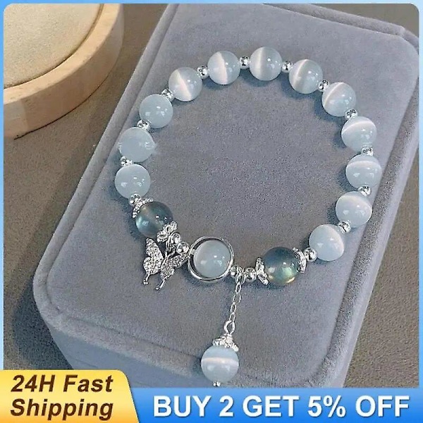 Moonlight Crystal Armband Opal Sjöblå Skatt Ljus Lyx Blad Fjäril Elastiskt Armband Flickor Kvinnor Smycken Tillbehör