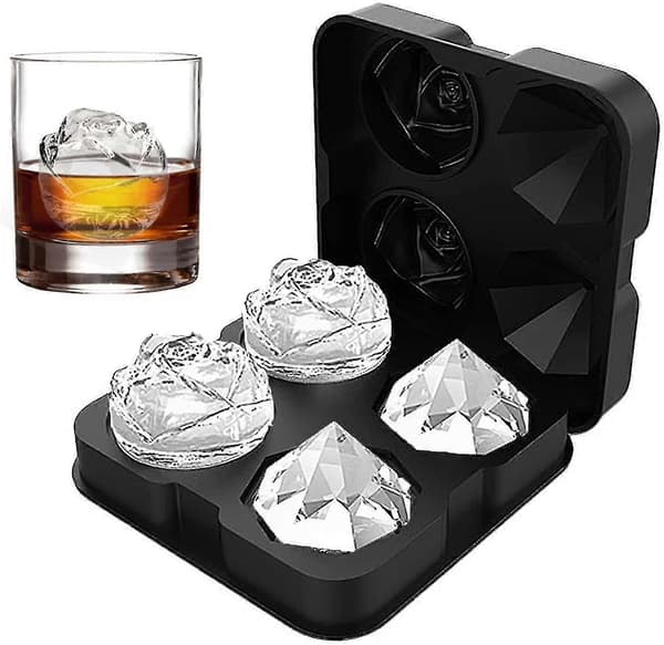 Isbitbakke, 2,5 tommer Isbitforme, 2 Hule Silikon Rose & 2 Diamant Isbold Maker Med Tragt Multi-farve Valgfri