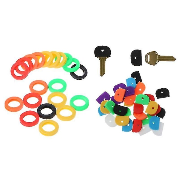 80 styks farverige nøglehætter Gummi nøgleidentifikationsringe til husnøgle, nøgleorganisering, 8 farver, 2 forskellige stilarter