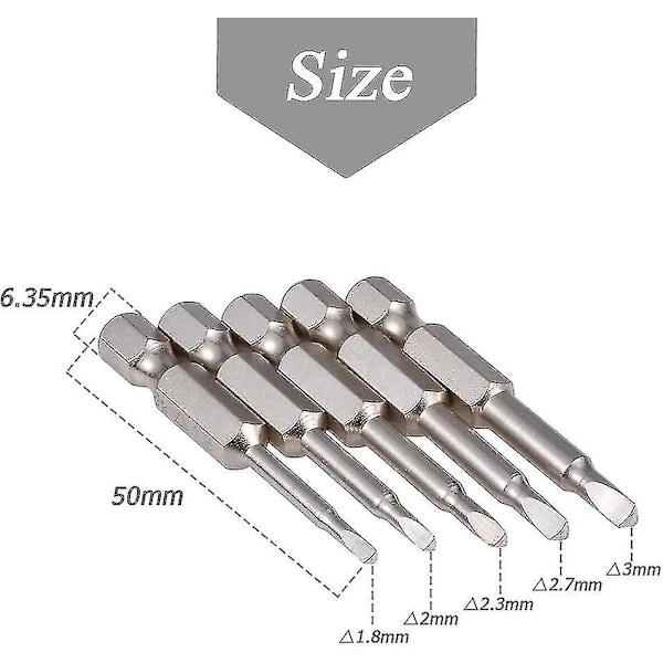 Magnetiske trekant skrutrekker bits, 50mm S2 stål trekant spiss skrutrekker bit 1/4 sekskant skaft trekant skrutrekker bit sett (5 stk) - MXBC