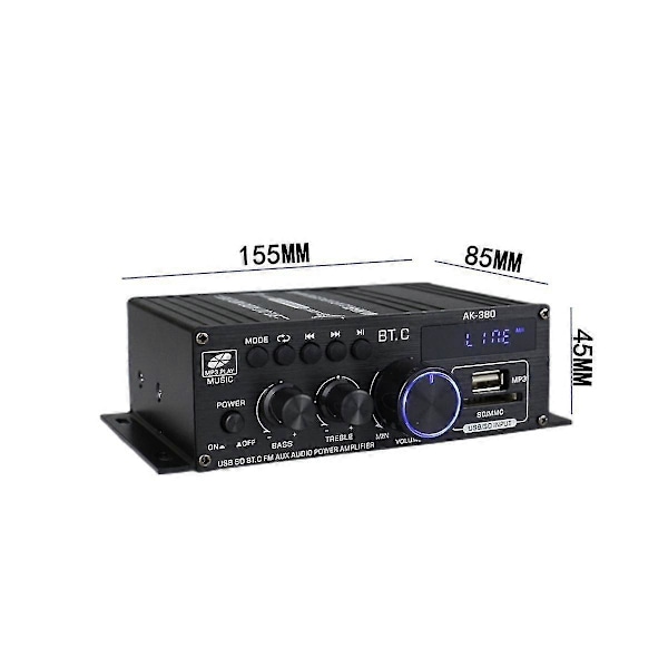 Ak380 800W 12V Strømforsterker Bluetooth Stereo Hjemmebil Bass Lydforsterker Musikkspiller Bilhøyttaler Cl