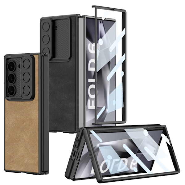 Etui for SM Galaxy ZFold6 sammenleggbar mobiltelefon med skyvevindu, frostet skinn, fallsikkert Matte Brown