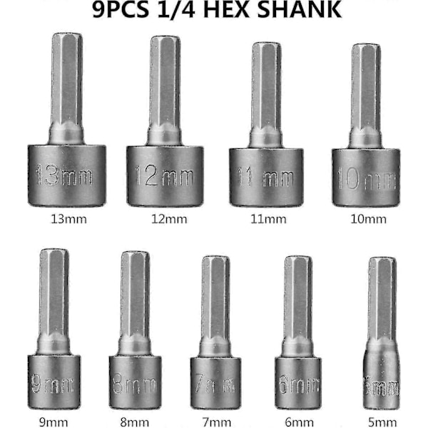 9-osainen hylsysarja (5mm-13mm), Hphope hylsyadapteri 1/4 tuuman hylsyavaimelle porakoneelle tai