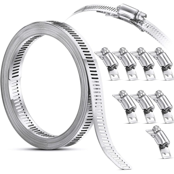 Hose Clamp Steel Worm Clamp,with Tie Downs,304 Stainless Steel Clamps Screw(9pcs,11.5 Feet)