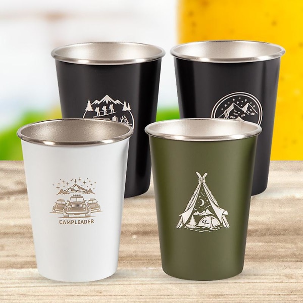 Campingmugg i Rostfritt Stål, Utomhus Camping Mugg i Rostfritt Stål, Te Vin Kaffe Mugg, Resa Bärbar Livsmedelskvalitet Mugg (svart) (4-pack)