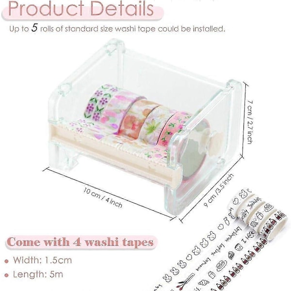 2-pack Transparent Desktop Multi Dispenser, Tejpklippare, Tejprulls Hållare (Ingår ej Maskeringstejp) (Beige)