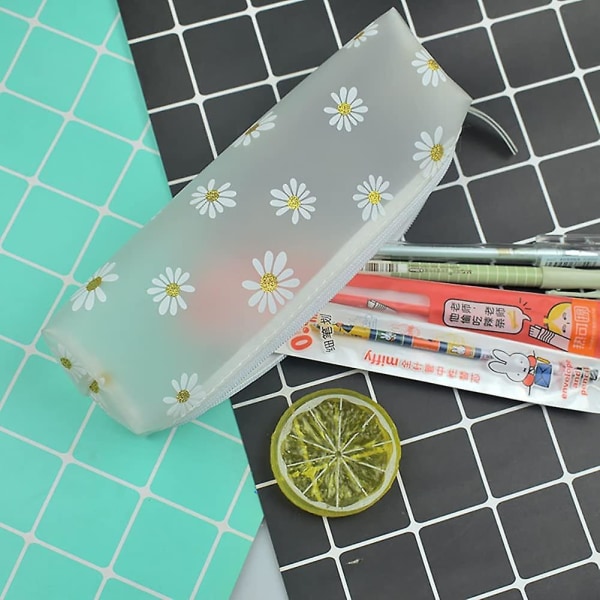 Clear Plastic Daisy Pencil Case Bag Stationery Pouch Makeup Bag Pencil Organizer For School Office (white+ Transparent 2pcs)