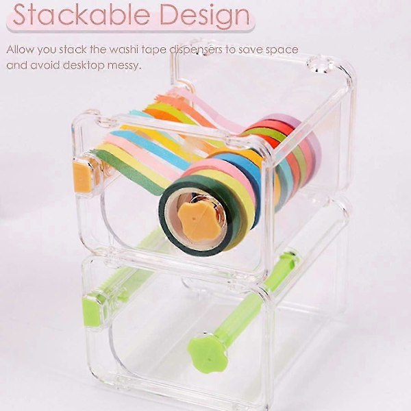 2-pack Transparent Desktop Multi Dispenser, Tejpklippare, Tejprulls Hållare (Ingår ej Maskeringstejp) (Beige)