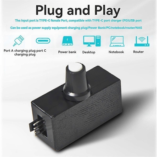 PWM-nopeussäädin 4-napainen tuulettimen nopeussäädin USB TYPE-C virtalähde DIY vesijäähdytysjäähdytys
