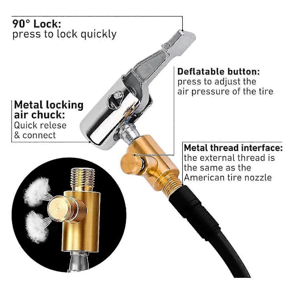 2 stk. Lås på Luftchuck Dæk Inflator, Metal Låsende Dæk Luftchuck med Luftudløbsventil, 8mm Standard