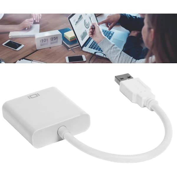 USB til VGA-omformer, HD-videoadapter, hvit