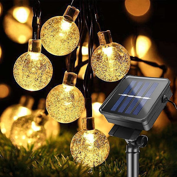 Aurinkokristalli-pallojen valosarjat, vedenpitävät ulkovalot, puutarhan koristelu, terassi, 20/50/100 LED, 8 tilaa 100 LED Ei