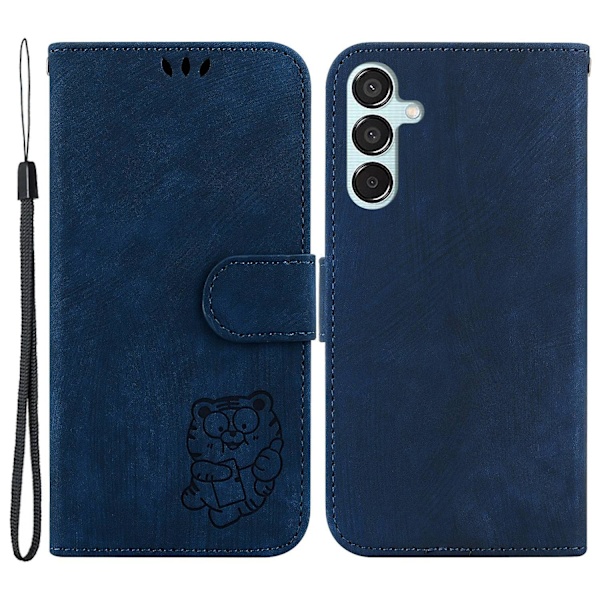 For Samsung Galaxy M15 5G/F15 5G Etui Søt Tiger Mønster Flip Lær Telefondeksel - Mørk Blå