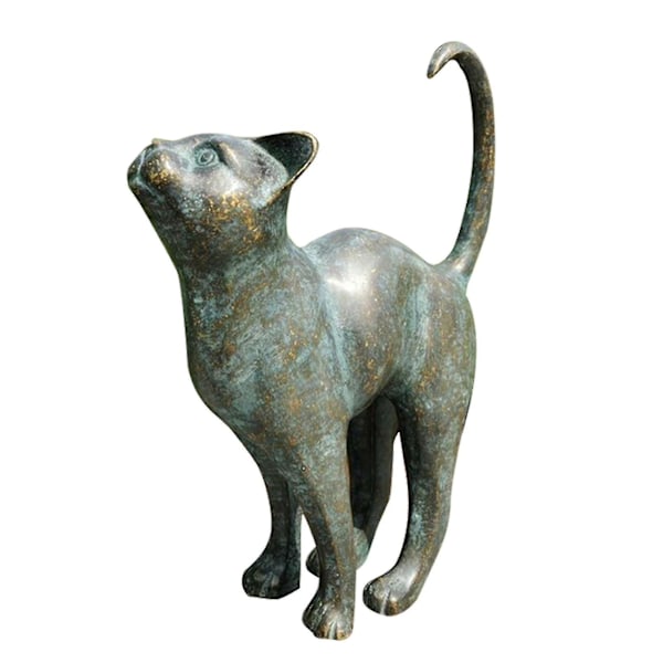 Beautiful Cat Statue With Rounded Back Garden Decor Resin Outdoor Lawn Yard Sculpture - MXBC