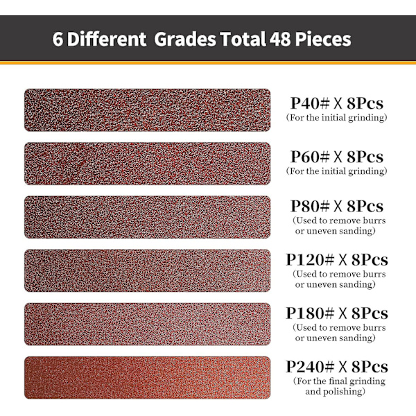 Slibebånd 10 x 330mm - 8 X 40/60/80/120/180/240 Korn Slibebånd til Slibning Polering og Afrustning, Bedst til Træ og Maling (48 Stk)