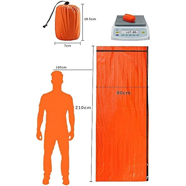 Överlevnads sovsäck, nödkit nödfilt, återanvändbar, lämplig för utomhuscamping, vandring (1 styck - orange)