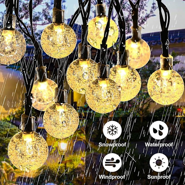 Aurinkokristalli-pallojen valosarjat, vedenpitävät ulkovalot, puutarhan koristelu, terassi, 20/50/100 LED, 8 tilaa 100 LED Ei