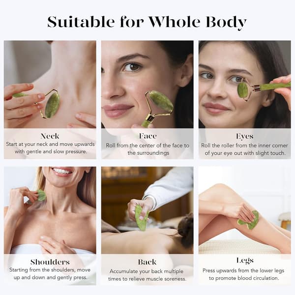 BaiMei Gua Sha sæt og Jaderulle, Jade Gua Sha og Ansigtsrulle til kvinder, en gave til kvinders ...